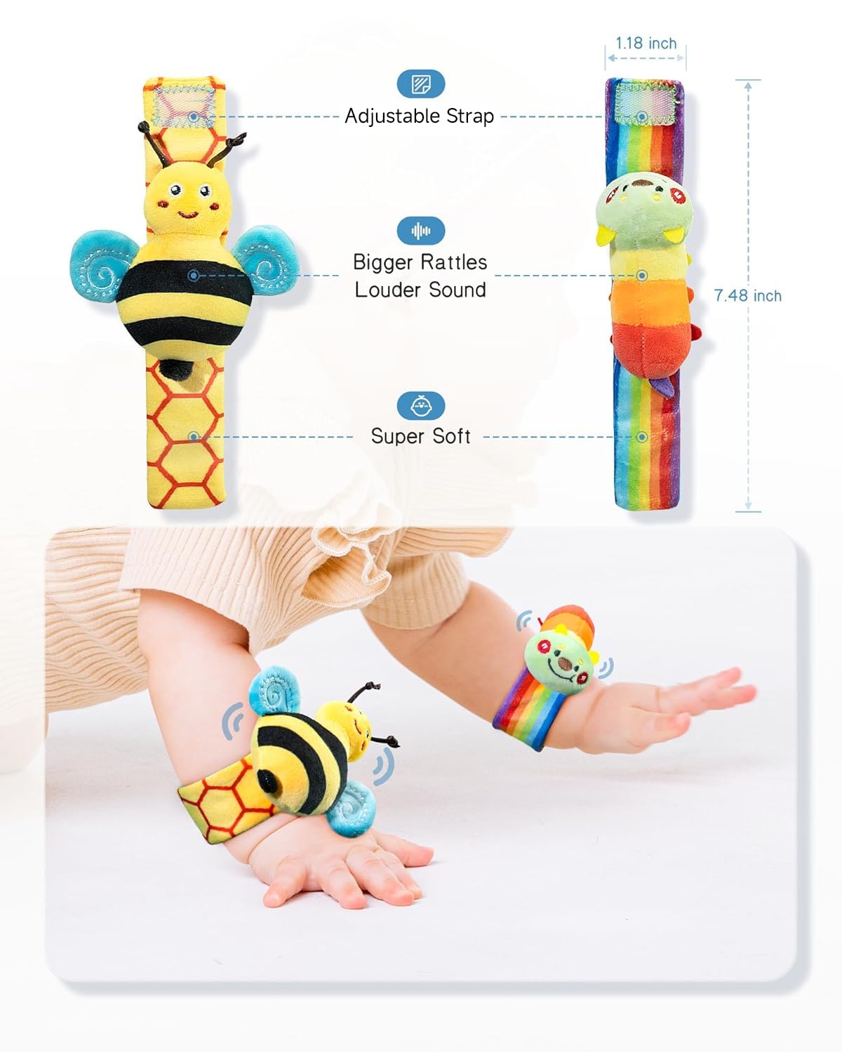 Infinno Wrist Rattles and Foot Finder Socks Set, Baby Toys for 0-12 Months