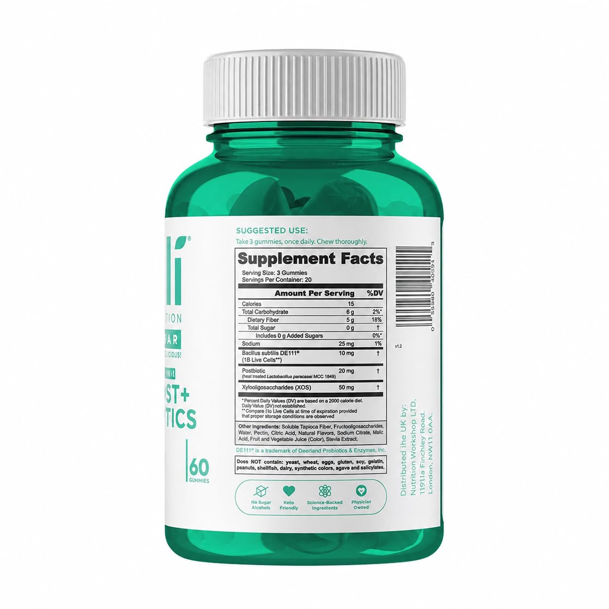 Goli Zero Sugar Pre Pro Postbiotic Gummies - Worlds First 3-in-1 with DE111, XOS, MCC1849 - No Sugar Alcohols - Vegan, Keto-Friendly, Non-GMO