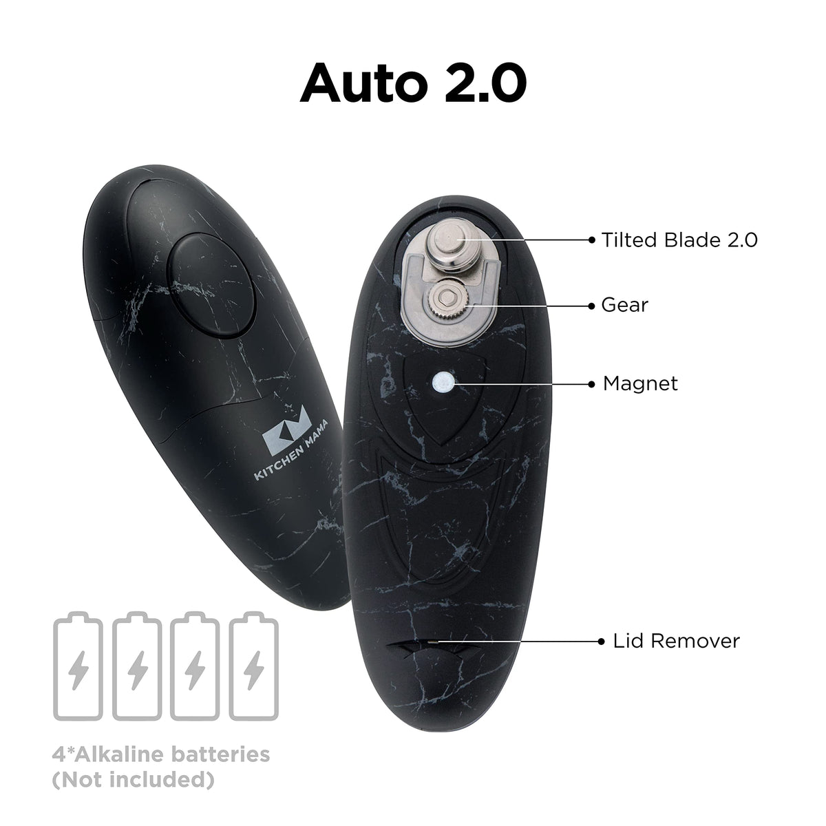 Kitchen Mama Auto 2.0 Electric Can Opener, Cordless, Marble Black