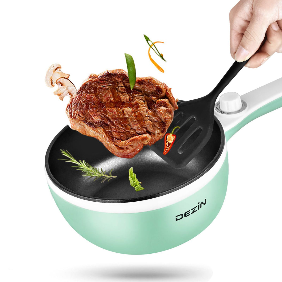 Dezin Hot Pot Electric, 1.5L Non-Stick Portable Electric Pot, Dual Power
