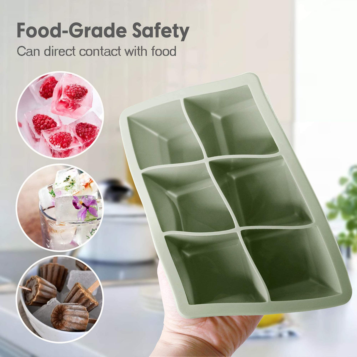 Excnorm Silicone Ice Cube Trays, 3‑Pack Large Square Molds with Lid