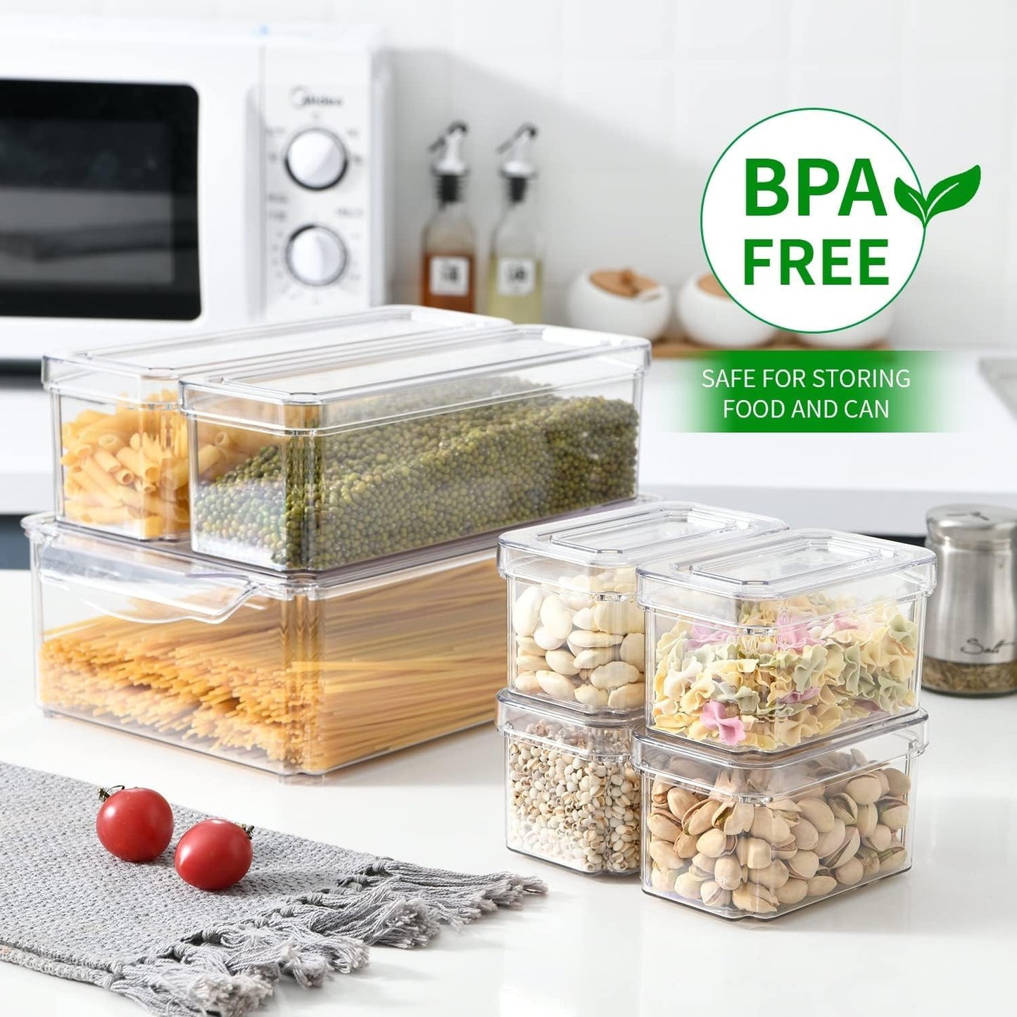 KUMD 10 Pack Food Storage Organizer Bins, Clear Pantry Containers with Lids