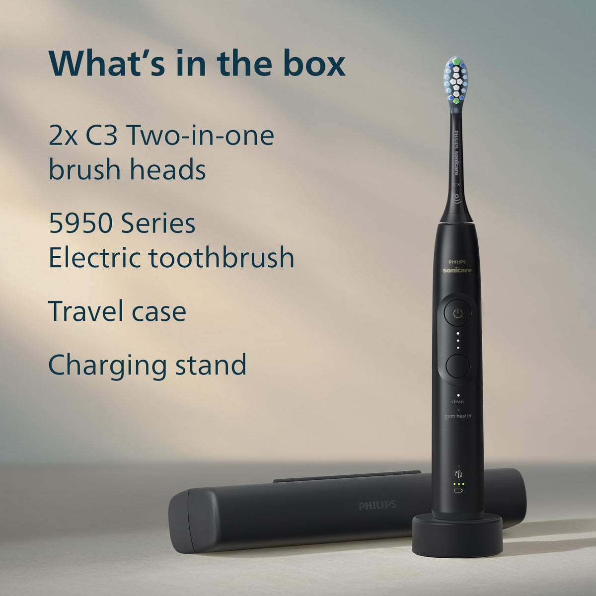 Philips Sonicare 5950 Rechargeable Electric Toothbrush, 2 Brush Head, Black