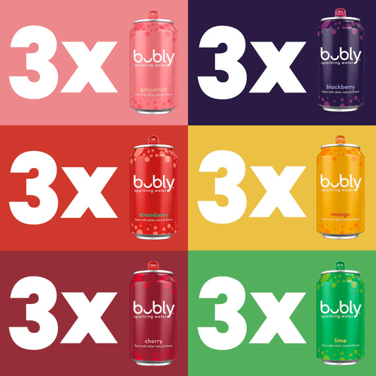 bubly Sparkling Water, 6 Flavor Variety Pack, 12 Fl Oz Cans (Pack of 18)
