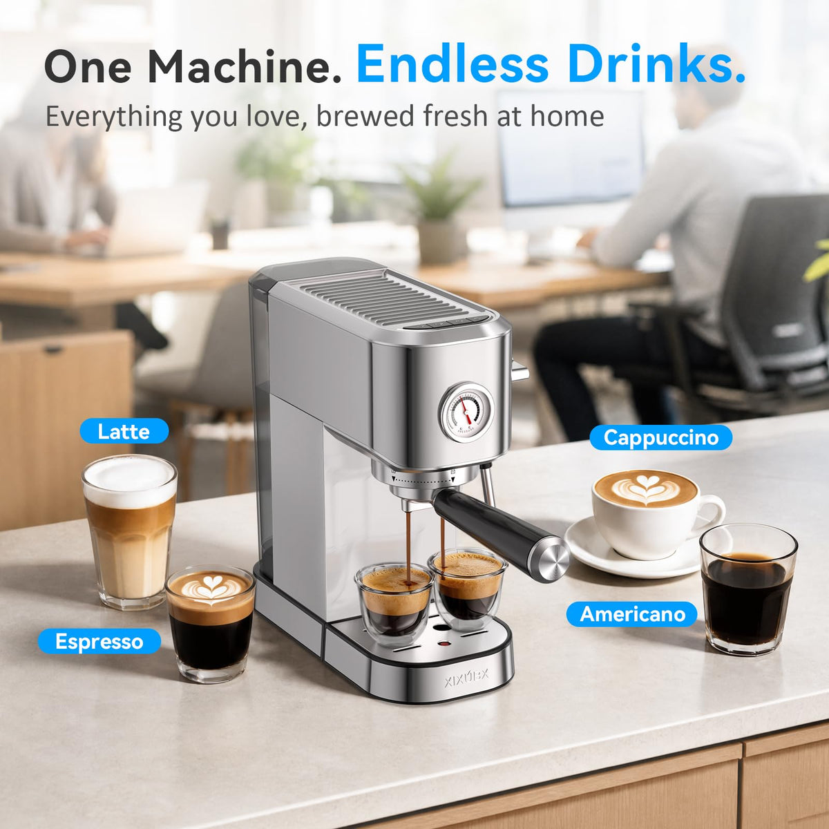 XIXUBX Espresso Machine with Milk Frother for Cappuccino & Latte, Sliver