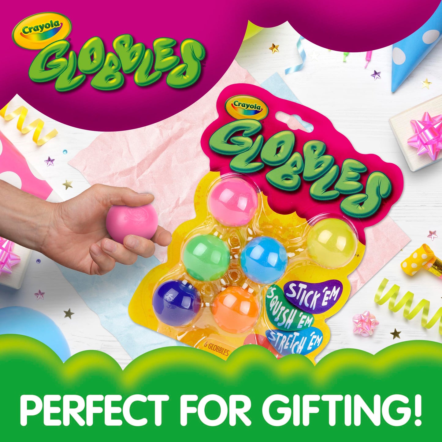 Crayola Globbles Fidget Toy (6ct), Sticky Stress Ball for Adults & Kids, Squishy Balls, Calming Sensory Gifts for Stress Relief