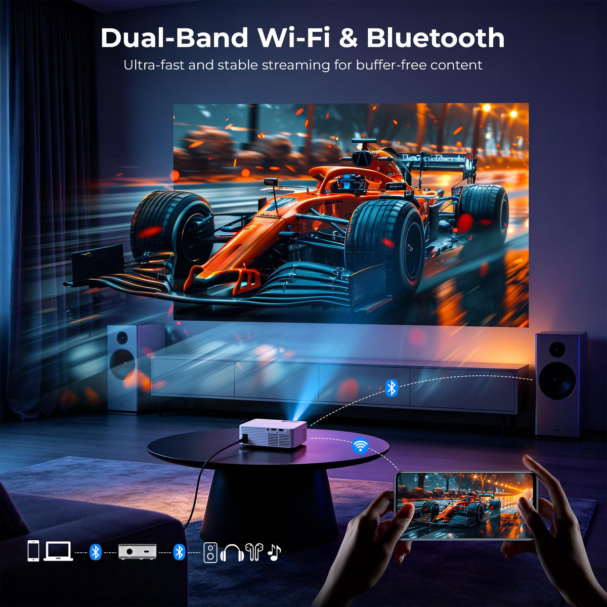 ELEPHAS Roku TV Smart Projector with Wi-Fi and Bluetooth