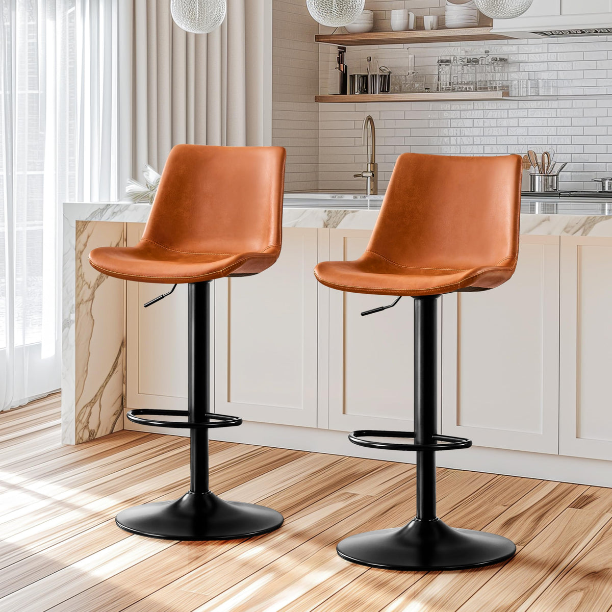 STOOLINK Vintage Bar Stools Set of 2, Crazy Horse Leather Bar Chairs
