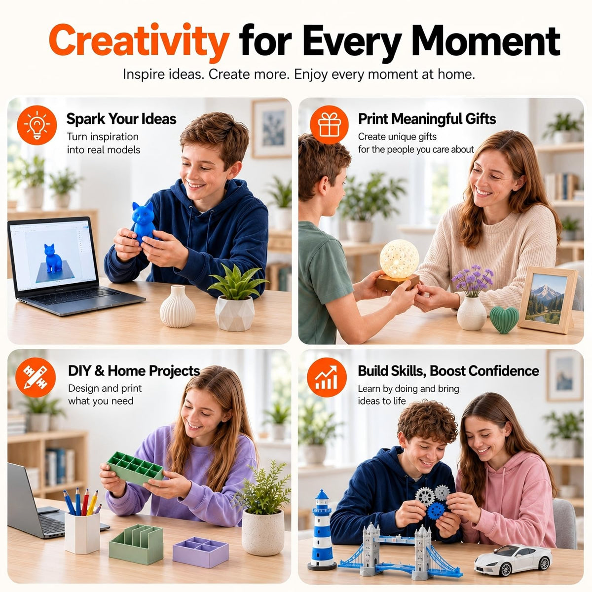 ENTINA Tina2C Mini 3D Printer for Beginners & Kids, Fully Assembled, 5-Minute Setup, Auto Leveling, WiFi & App Control, 3500+ Models Updated Daily, 25+ DIY Modules, Quiet Printing for Home & STEM