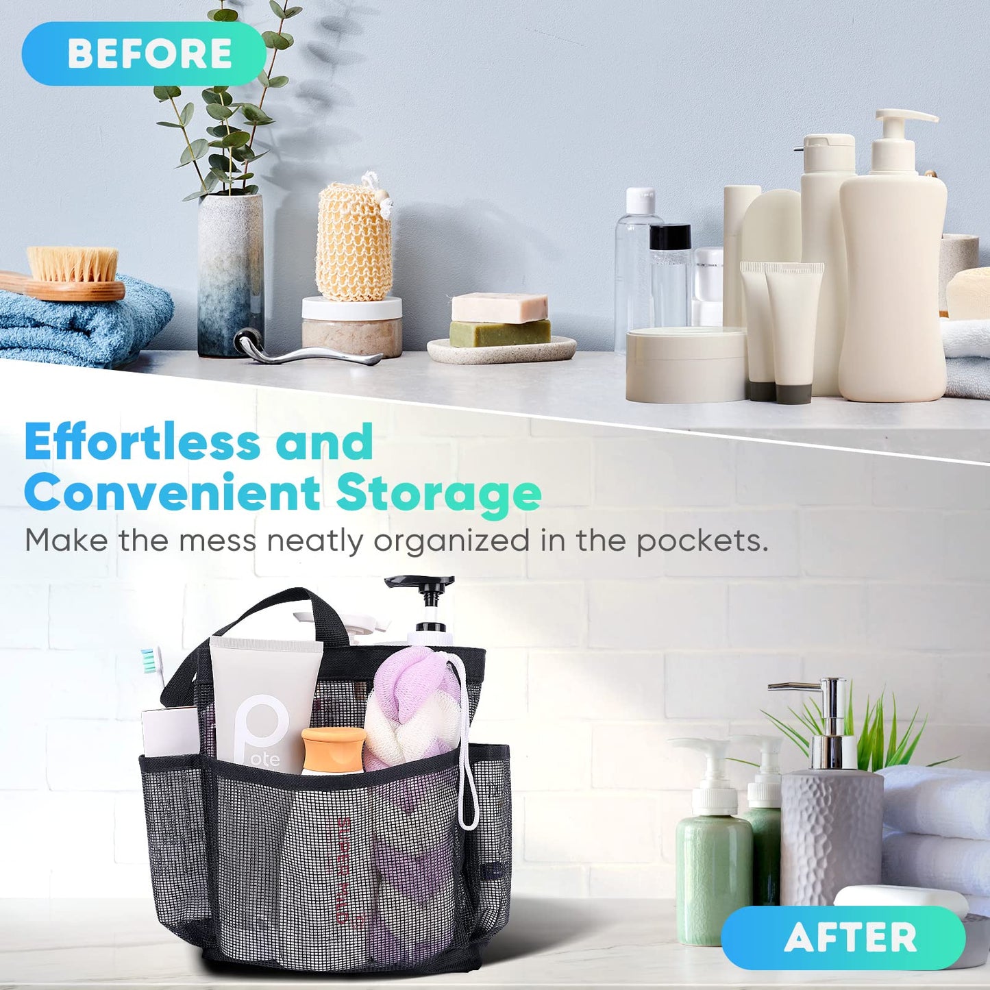 EUDELE Mesh Shower Caddy Portable for College Dorm Room Essentials, Shower Caddy Dorm with 9-Pocket Large Capacity for Beach, Swimming, Gym, Camping, Travel essentials