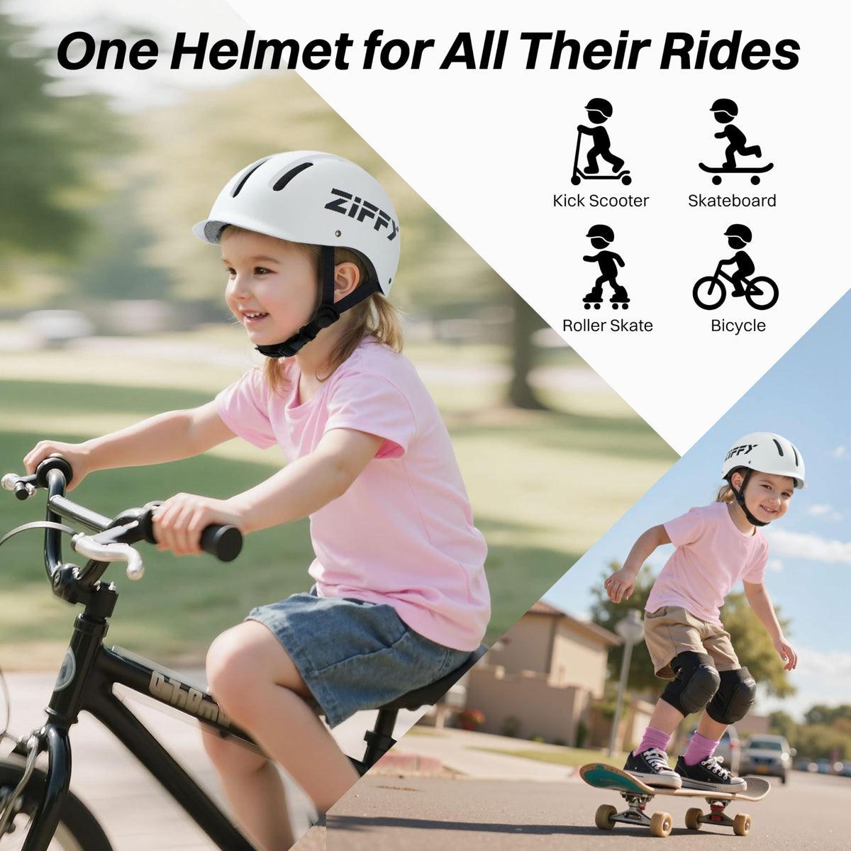 JOVA ZIFFY Kids Bike Helmet, Adjustable, Lightweight, Safety Certified Scooter Helmet for Boys & Girls with Washable Inner Lining, 2 Sizes, 4 Colors