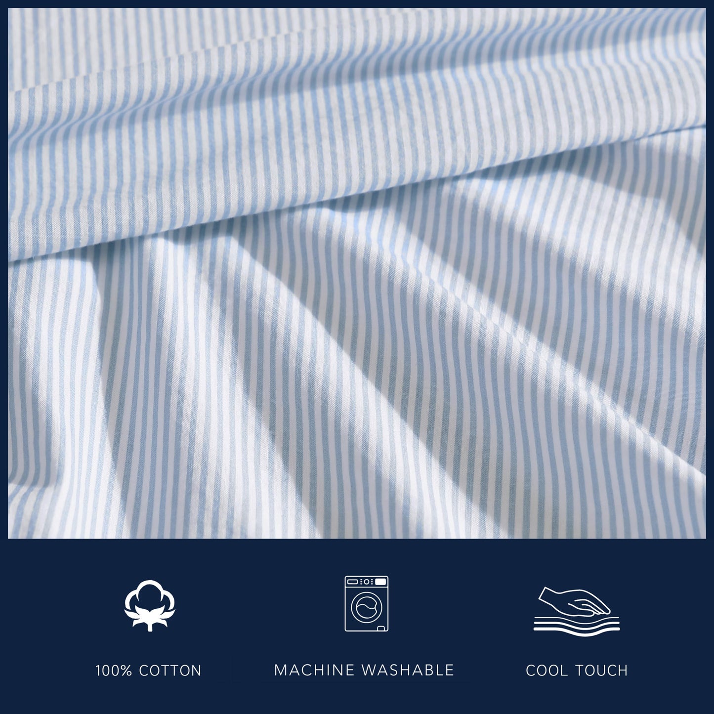 Nautica – Twin XL Size Sheet Set, Crisp Cotton Percale Bedding with Matching Pillowcase, Lightweight & Breathable Bed Sheets, Deep Pocket, College Dorm Room Essentials (Penny Pinstripe Blue)