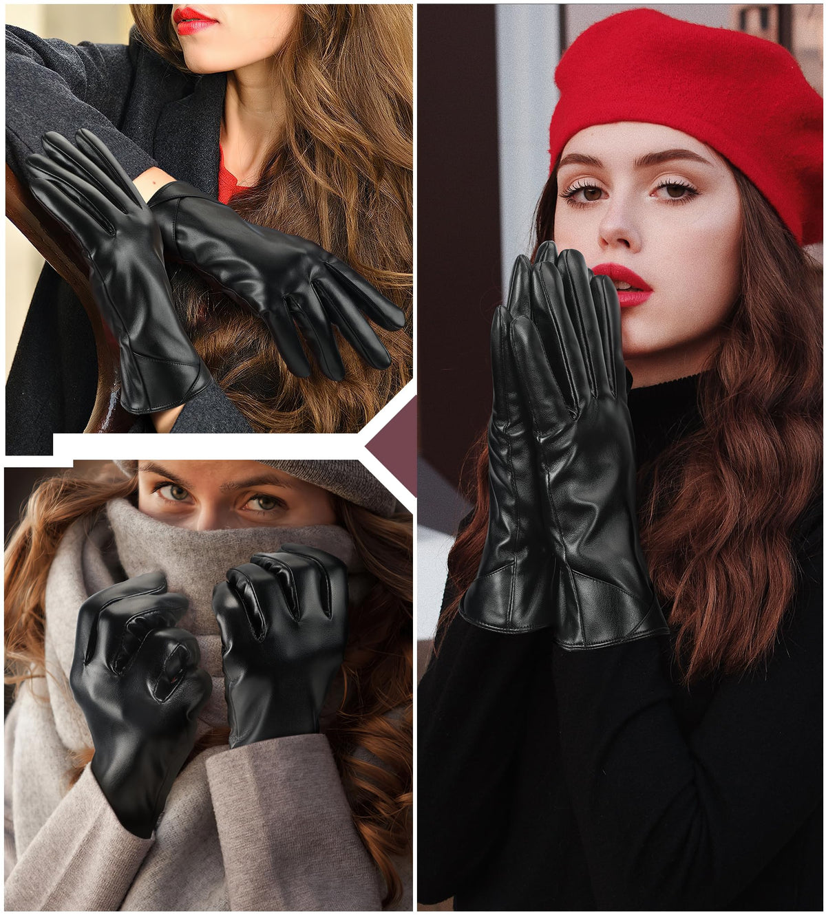 Aegend Women’s Leather Winter Gloves, Warm Lined Touchscreen Gloves