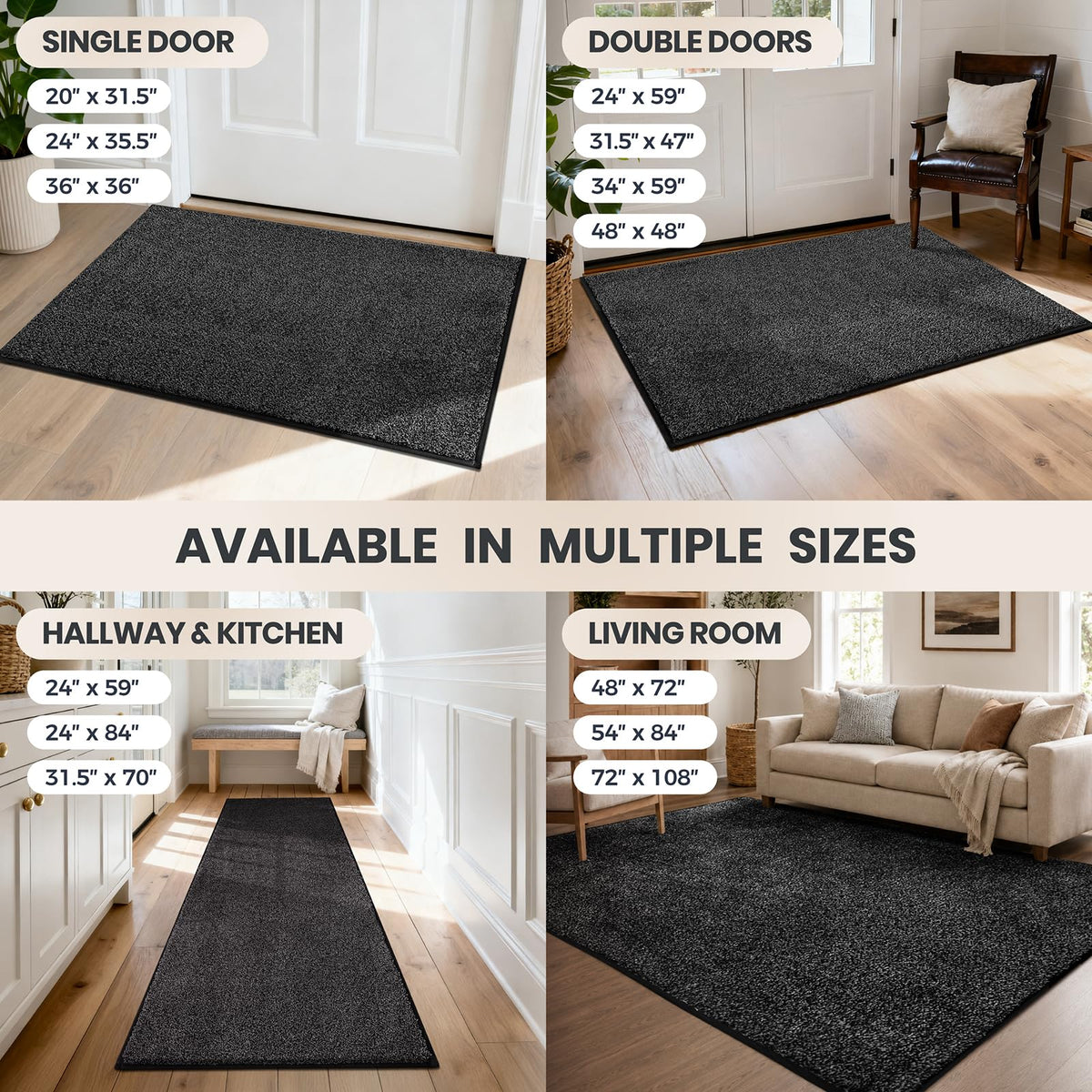 PURRUGS Dirt Trapping Indoor Door Mat, 24" x 35.5", Charcoal