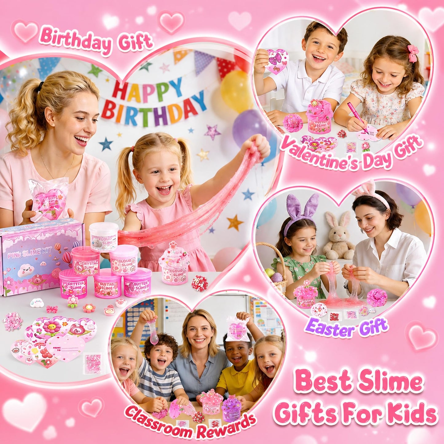 6-Pack Pink Slime Kit for Girls, Cloud Butter Squishy Birthday Gift Set