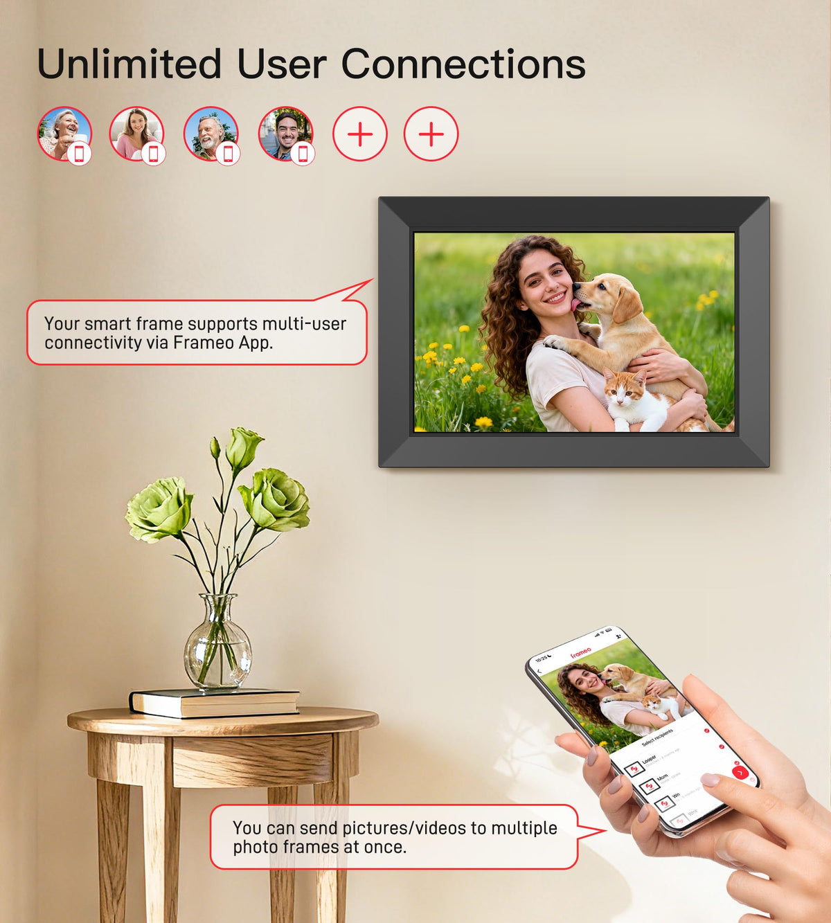 Frameo Digital Picture Frame 10.1" Electronic Photo Frames WiFi 32GB Memory