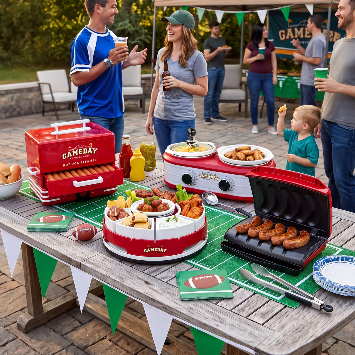 Nostalgia, Game Day Hot Dog Steamer and Bun Warmer, Fits 20 Dogs and 8 Buns, Steams Pot Stickers, Veggies, Potatoes, and Other Appetizers or Toppings