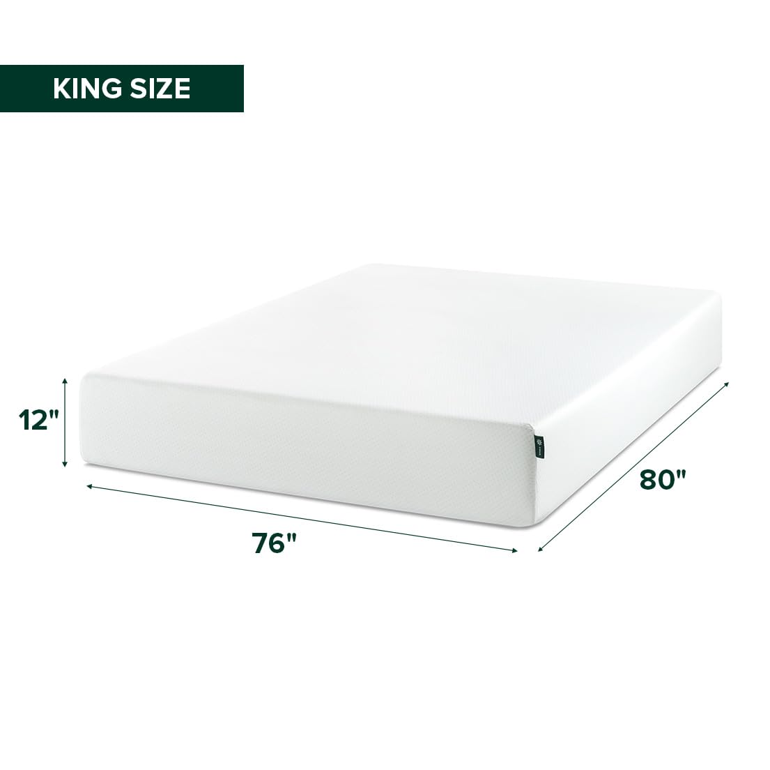 Zinus Memory Foam 12 Inch Green Tea Mattress, King, White