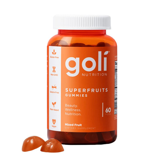 Goli Superfruits Beauty Gummies with Bamboo Silica - Vitamins A, C, E, Zinc - Collagen Support with Superfruit Blend - Vegan, Non-GMO, Gluten-Free