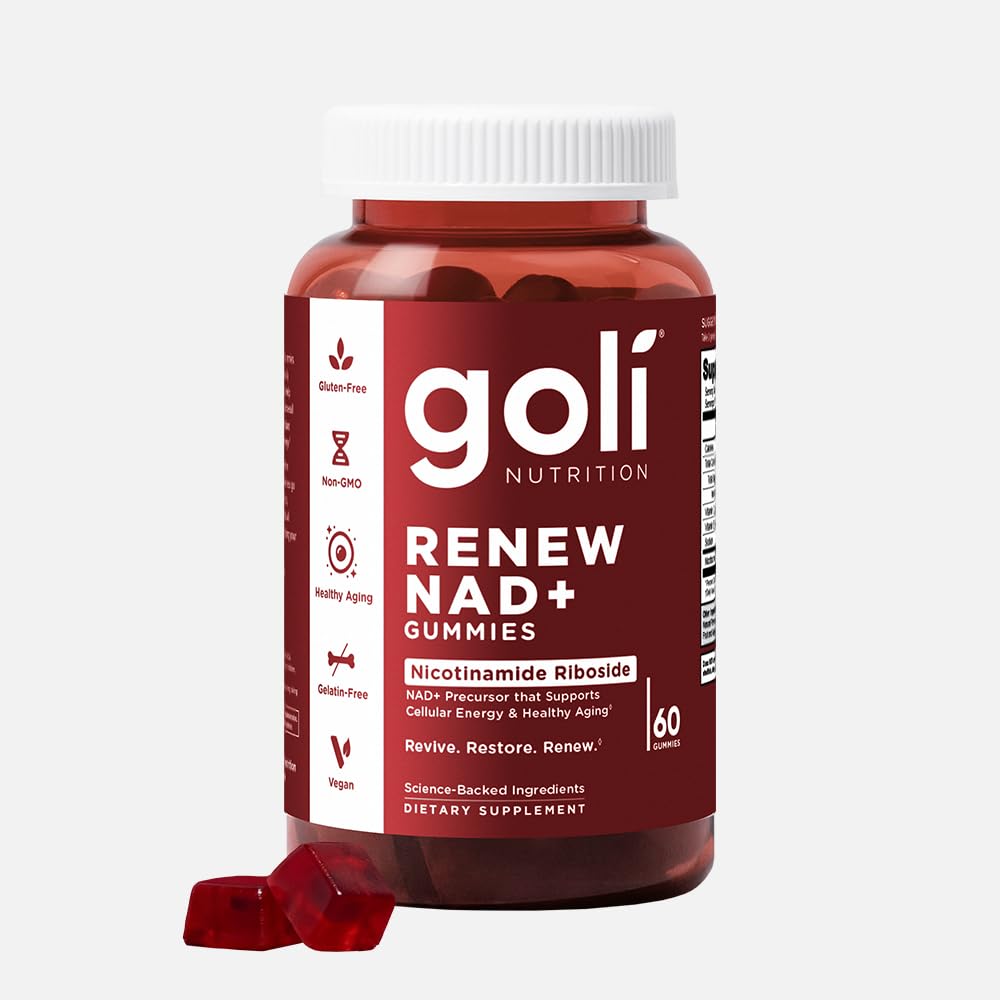 Goli World’s First Renew NAD+, 60 Count – Nicotinamide Riboside (NR) – Cellular Energy & Healthy Aging Support – Vegan, Non-GMO, Gelatin-Free Liquid-Center Gummies