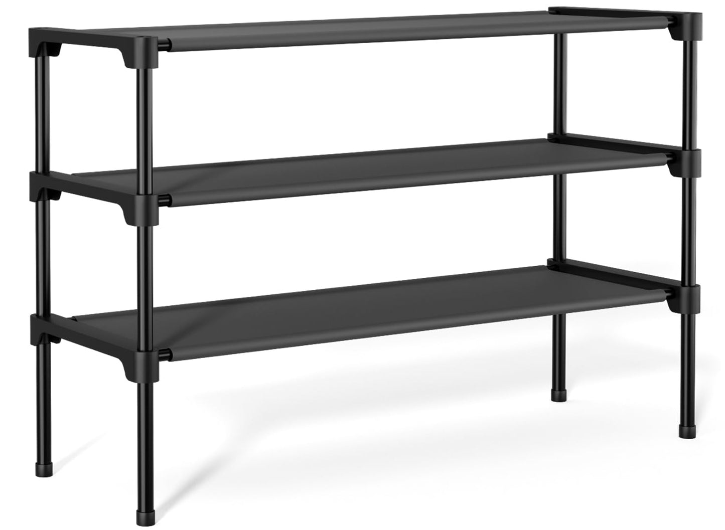 BrFoYu 32.3" Widening Design Shoe Rack for Closet 16 Pairs Small Spaces Non-Woven 3 Tier Shoe Organizer Stackable Metal Shoe Shelf for Entryway, Bedroom