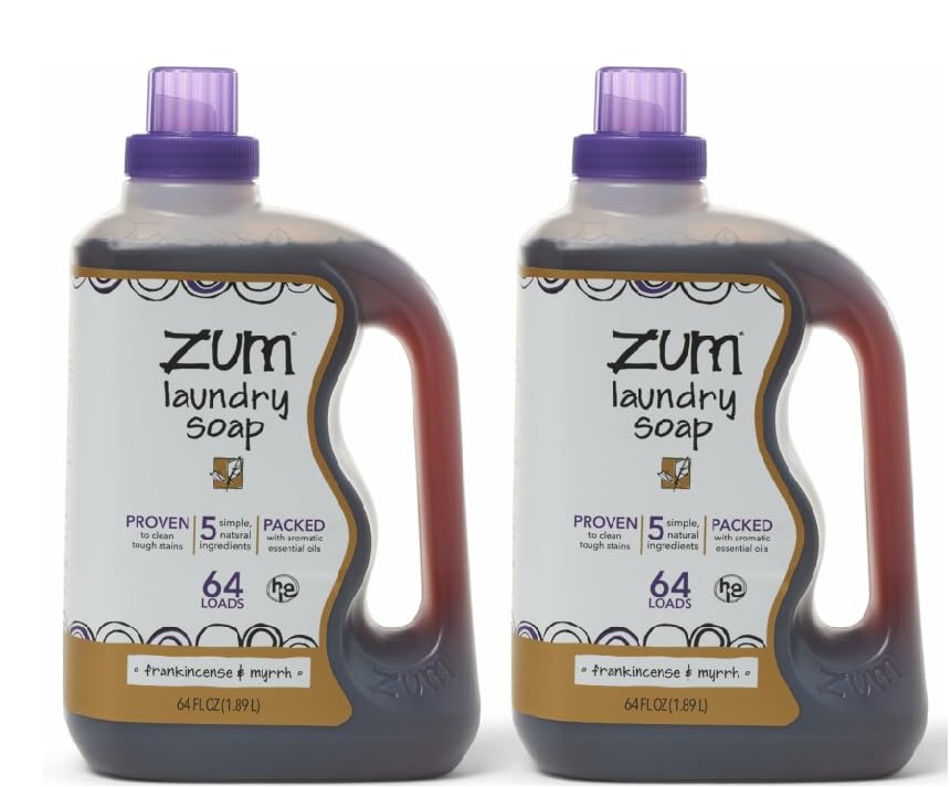Zum by Indigo Wild Laundry & Home Cleaning Bundle – Frankincense & Myrrh – Plant-Based Liquid Laundry Soap (64 fl oz, 2 Pack) + Natural All-Purpose Surface Cleaner (16 fl oz)