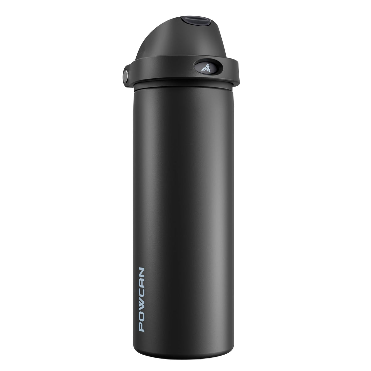 POWCAN 24 oz Insulated Water Bottle: 2-in-1 Push-Button Spout & Quick-Flip Straw, Leakproof, Cold 24Hrs, Fits Car Cup Holder, Stainless Steel Water Bottle for Sports, Travel, School, Gift (Very Black)