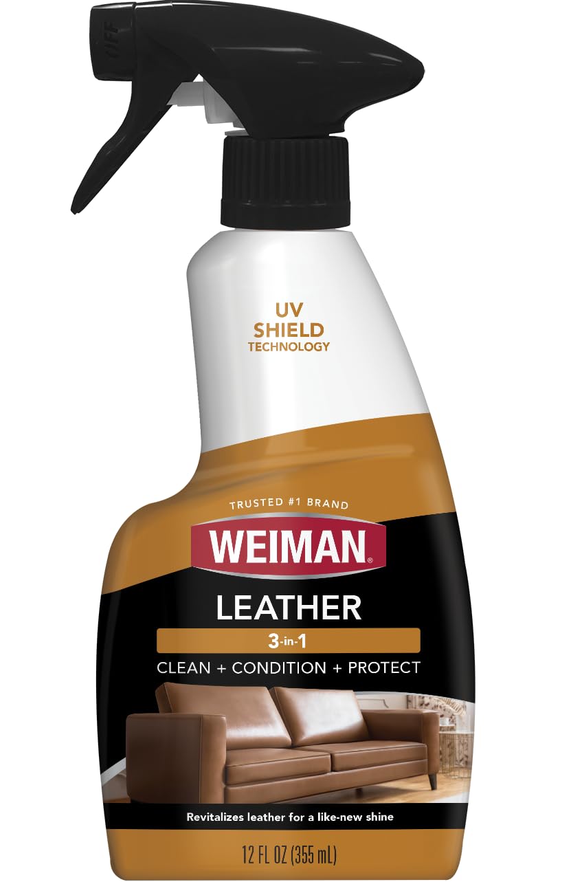 Weiman Leather Cleaner & Conditioner - Cleans, Restores & Protects Leather, UV Protection Prevent Cracking & Fading, Auto, Sofas, Shoes, Bags & All Finished Leather Surfaces, 1 Pack, 12 Fl Oz