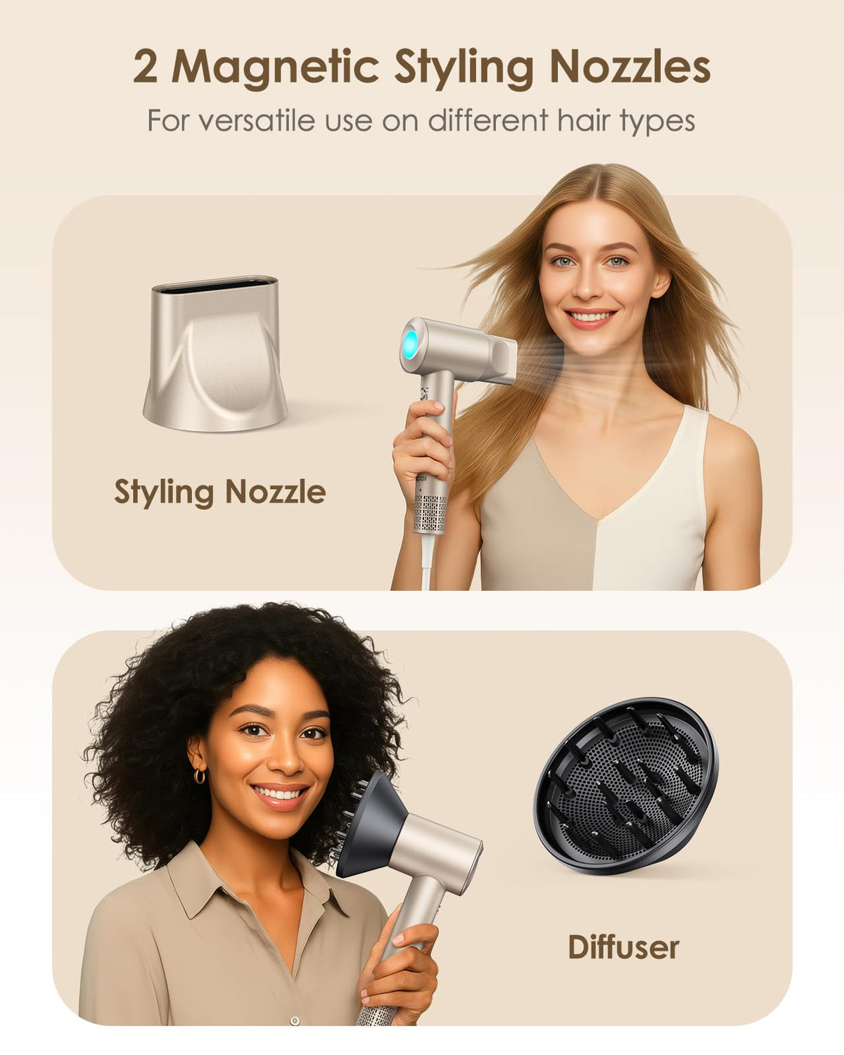 Hair Dryer, 160,000 RPM High-Speed Ionic Blow Dryer with Diffuser for Women