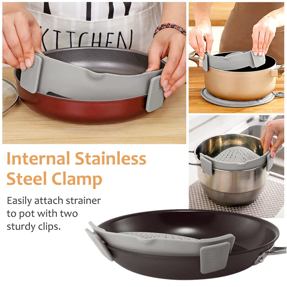 YEVIOR Clip on Strainer for All Pots Pan,Silicone Pasta Strainer