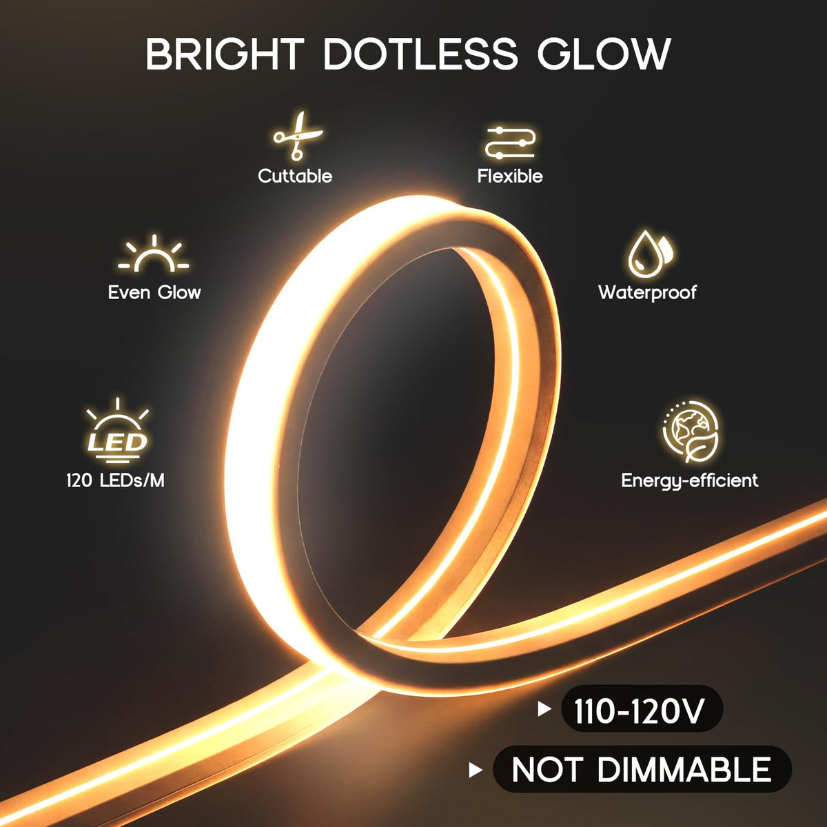 VOEWT LED Strip Lights Warm White 3000K,9.8ft 110-120V Neon Rope Lights,Flexible Silicone Outdoor Waterproof Neon Strip Lights for Bedroom,Mirror,Kitchen Cabinet, Living Room,Halloween Decor