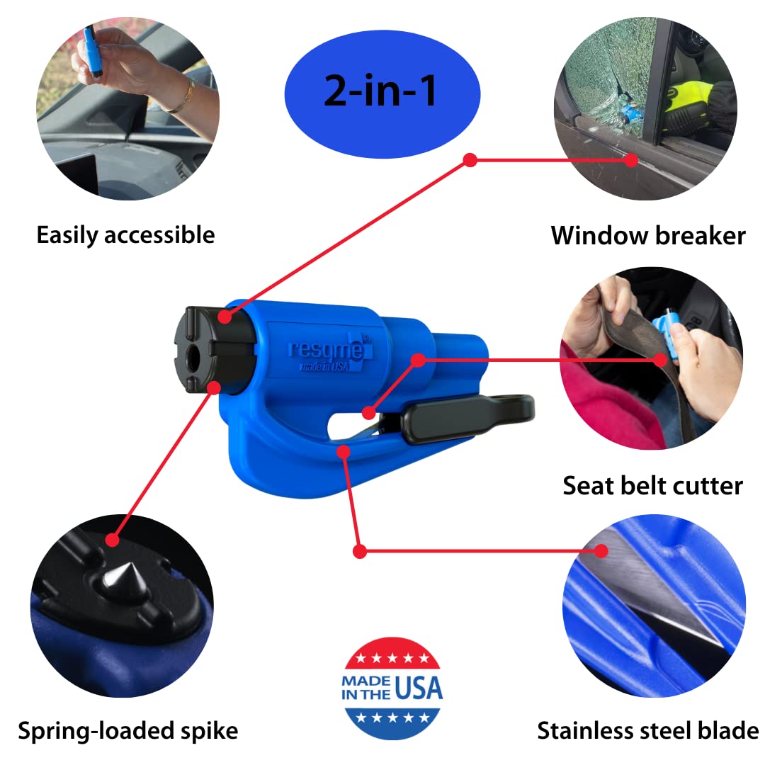 resqme Pack of 2,The Original Emergency Keychain Car Escape Tool, 2-in-1 Seatbelt Cutter and Window Breaker, Made in USA, Pink - Compact safety hammer