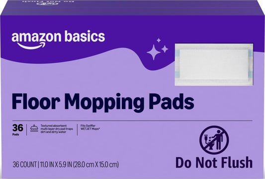 Amazon Basics Floor Mopping Dry Pads, Super Absorbent, Fits Swiffer WetJet Mopping Systems, 36 Count, Packaging May Vary