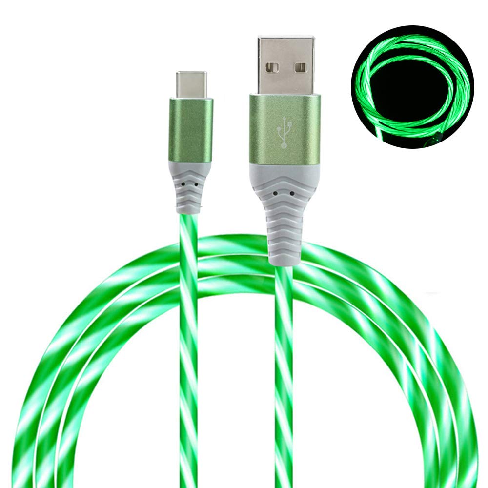 LED USB C Cable [2-Pack, 6FT], Light Up Visible Flowing LED Type C Fast Charging Cable Compatible with Phone 16 15, Samsung Galaxy S24 S23, Pixel and More (Blue & Green)