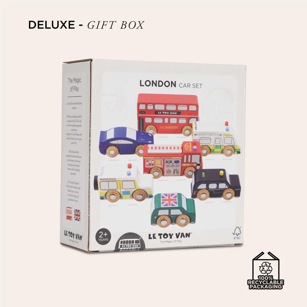 Le Toy Van London Car Set Premium Wooden Toys for Kids Ages 3 Years & Up (TV267), 7-pk