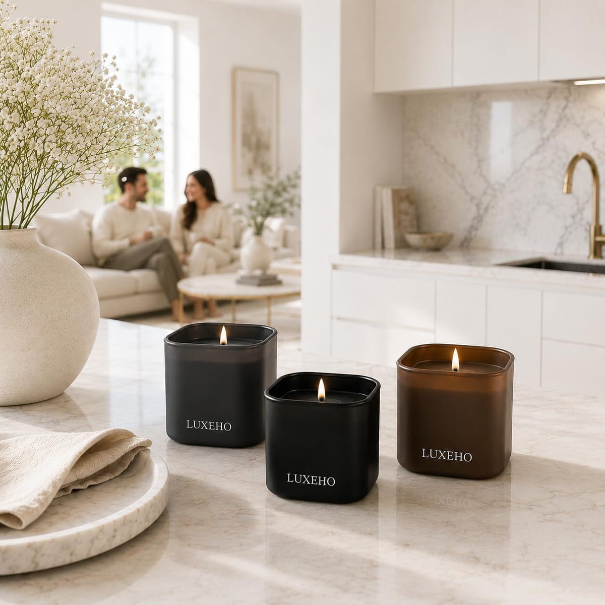 Luxury Scented Candle Gift Set, 3-Pack Soy Candles for Home by LUXEHO
