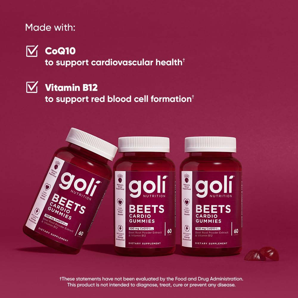 Goli Beets Cardio Gummies with CoQ10 and Vitamin B12 - Beetroot Extract - Cardiovascular Wellness - Vegan, Non-GMO, Gluten-Free