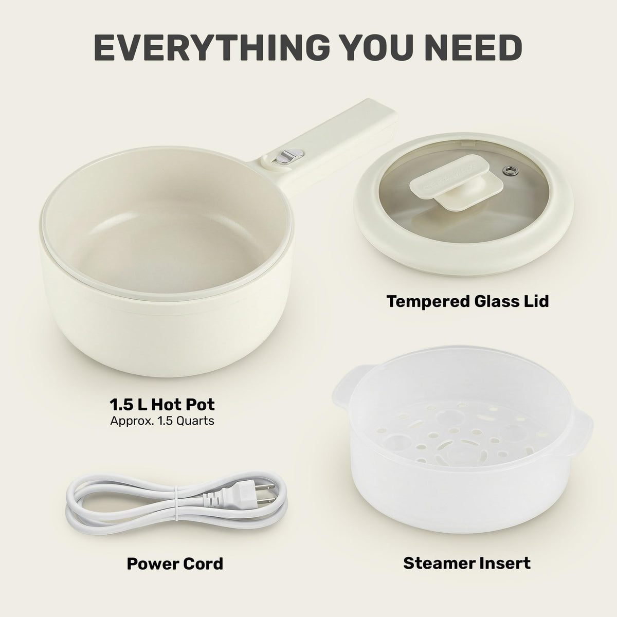 CERAMAX PRO 1.5L Electric Hot Pot with Lid & Steamer