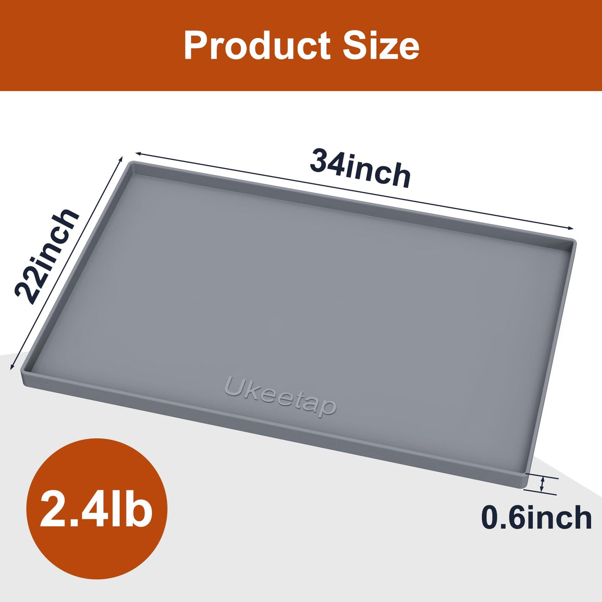 34" x 22" Extra Thick Silicone Mat Waterproof with Raised Edge,