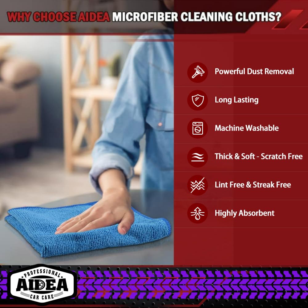 AIDEA Microfiber Cleaning Cloth 20PK, Microfiber Towels for Cars 12"×12"