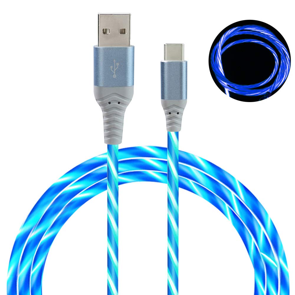 LED USB C Cable [2-Pack, 6FT], Light Up Visible Flowing LED Type C Fast Charging Cable Compatible with Phone 16 15, Samsung Galaxy S24 S23, Pixel and More (Blue & Green)