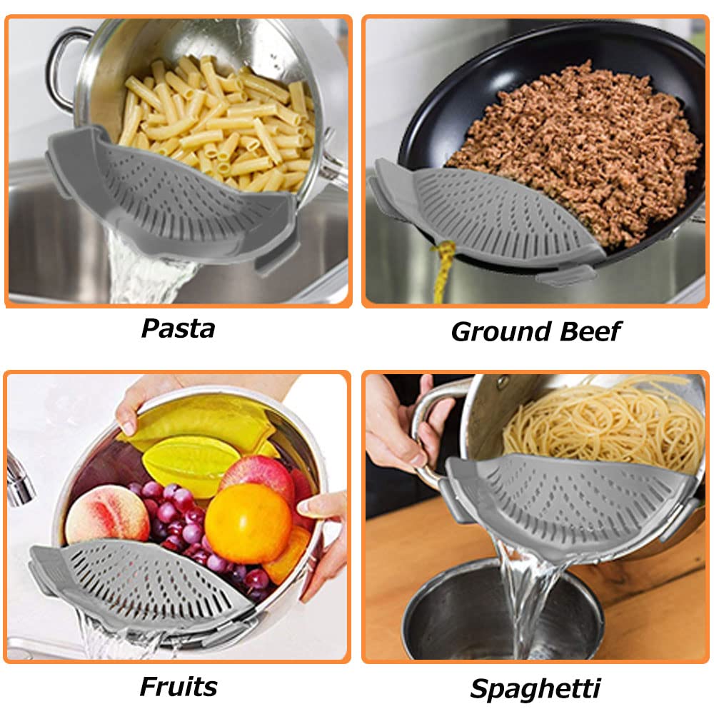 YEVIOR Clip on Strainer for All Pots Pan,Silicone Pasta Strainer