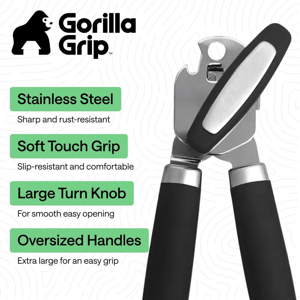 GORILLA GRIP Upgraded Model Stainless Steel Manual Can Opener, Black