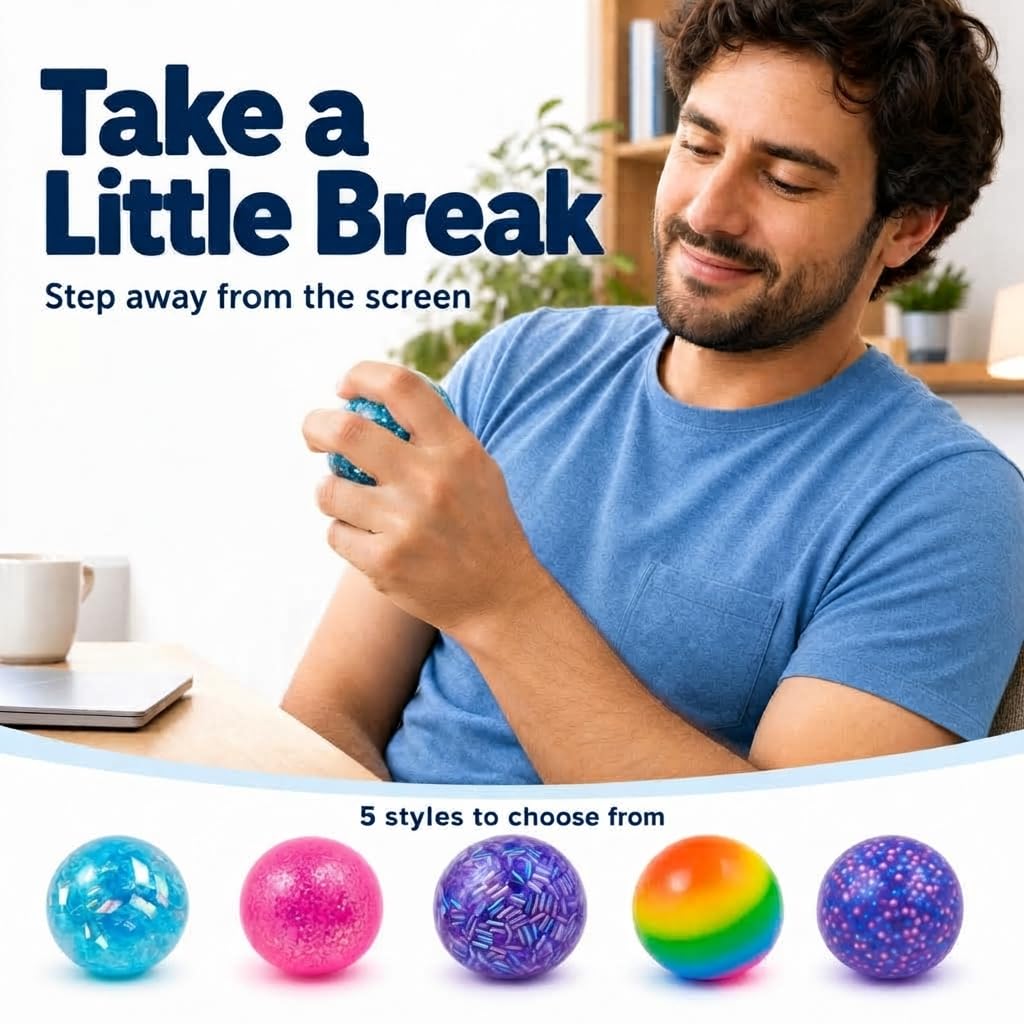 Squeeze Squishy Balls Set, 5Pack Colorful Sensory Fidget Toys Bulk