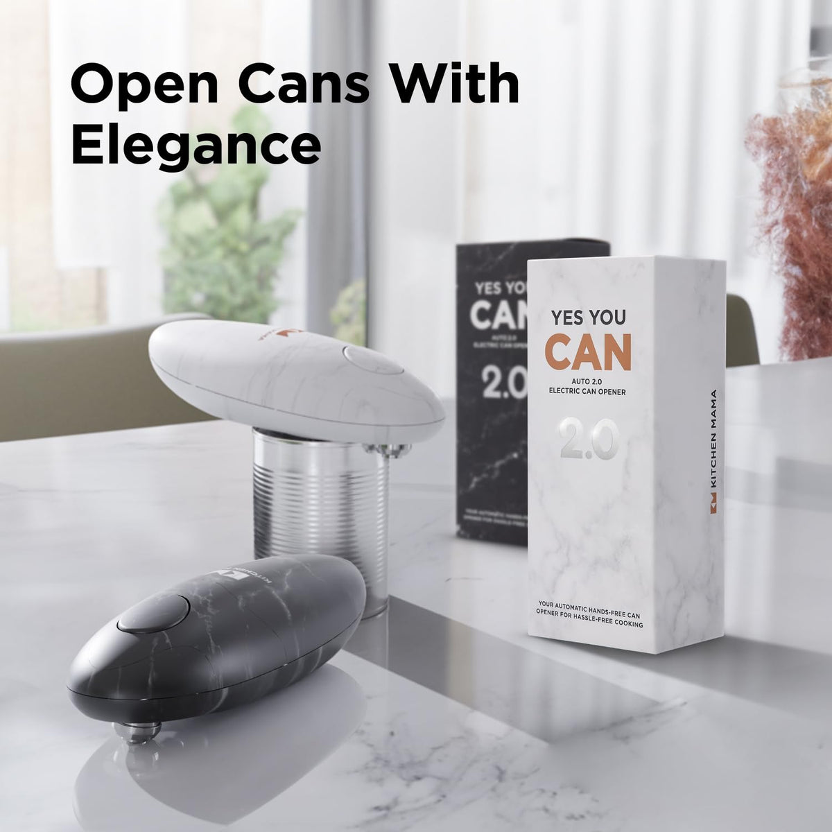 Kitchen Mama Auto 2.0 Electric Can Opener, Cordless, Marble Black