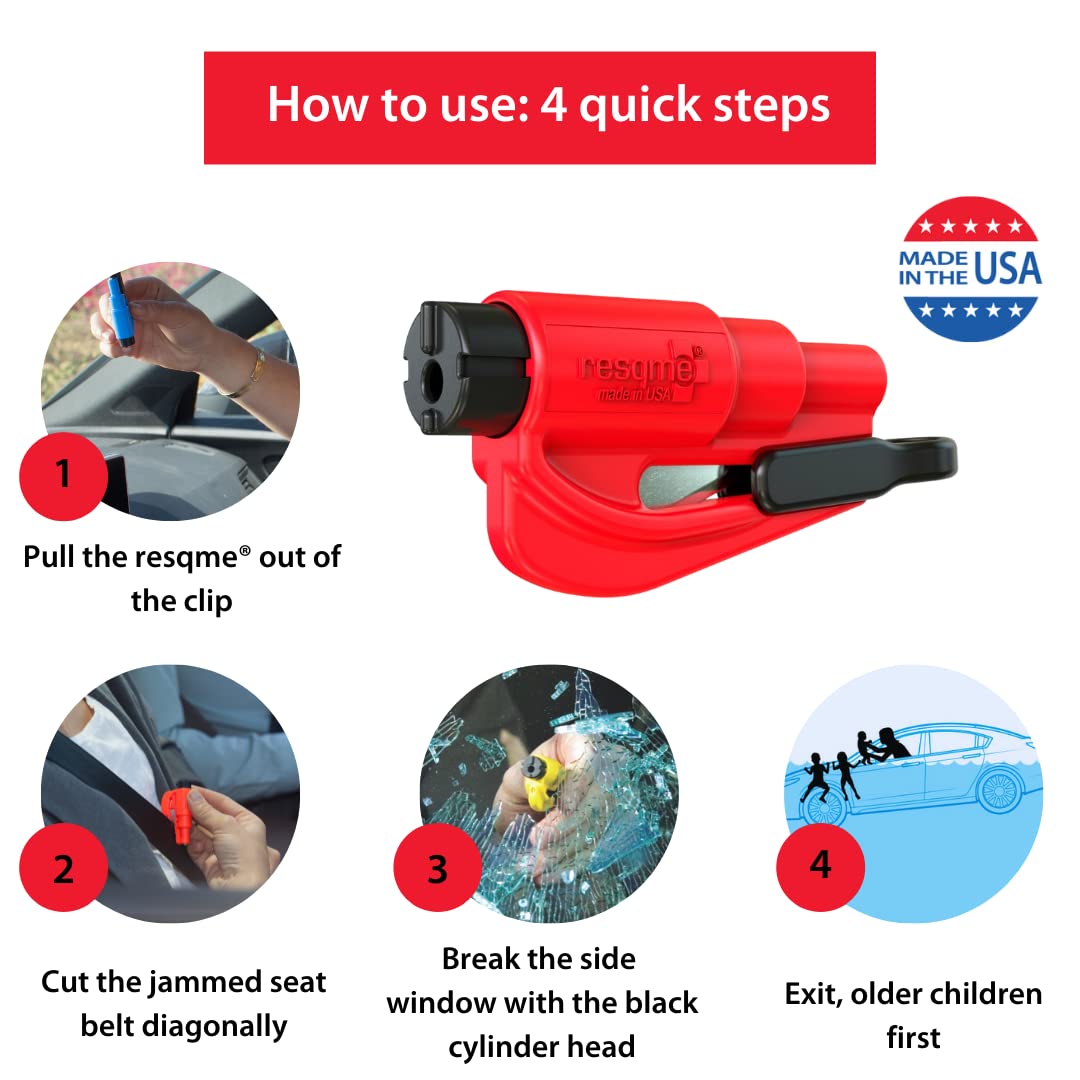 resqme Pack of 2,The Original Emergency Keychain Car Escape Tool, 2-in-1 Seatbelt Cutter and Window Breaker, Made in USA, Pink - Compact safety hammer
