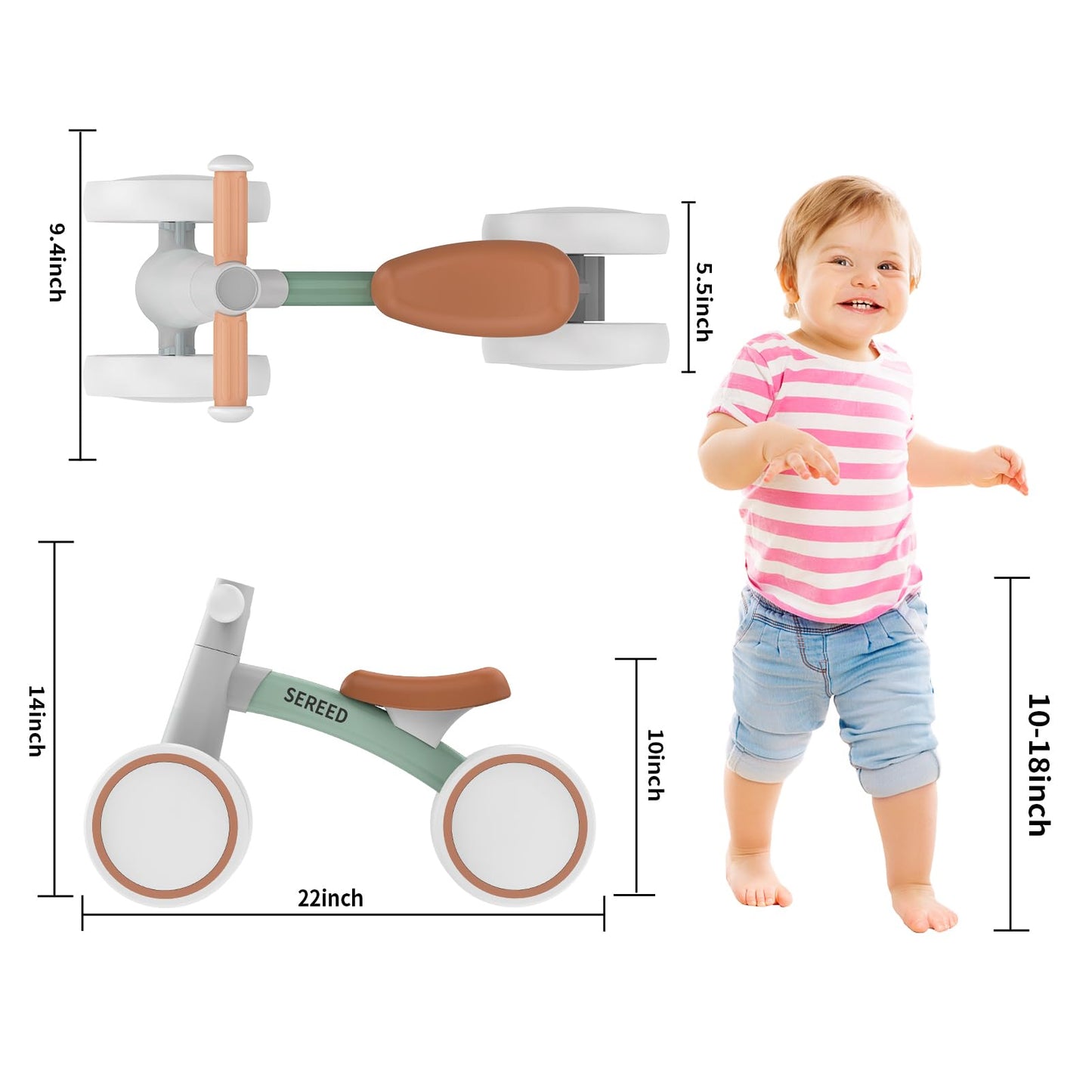 SEREED Baby Balance Bike for 1 Year Old Boy Girl, First Birthday Gift Toy