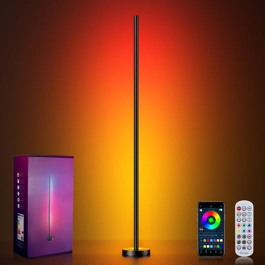 OIYN Smart RGBICW LED Corner Floor Lamp - 16 Million DIY Colors, 68+ Scenes, Music Sync, App & Remote Control, Color-Changing Ambient Lighting for Living Rooms, Bedrooms, and Gaming Rooms