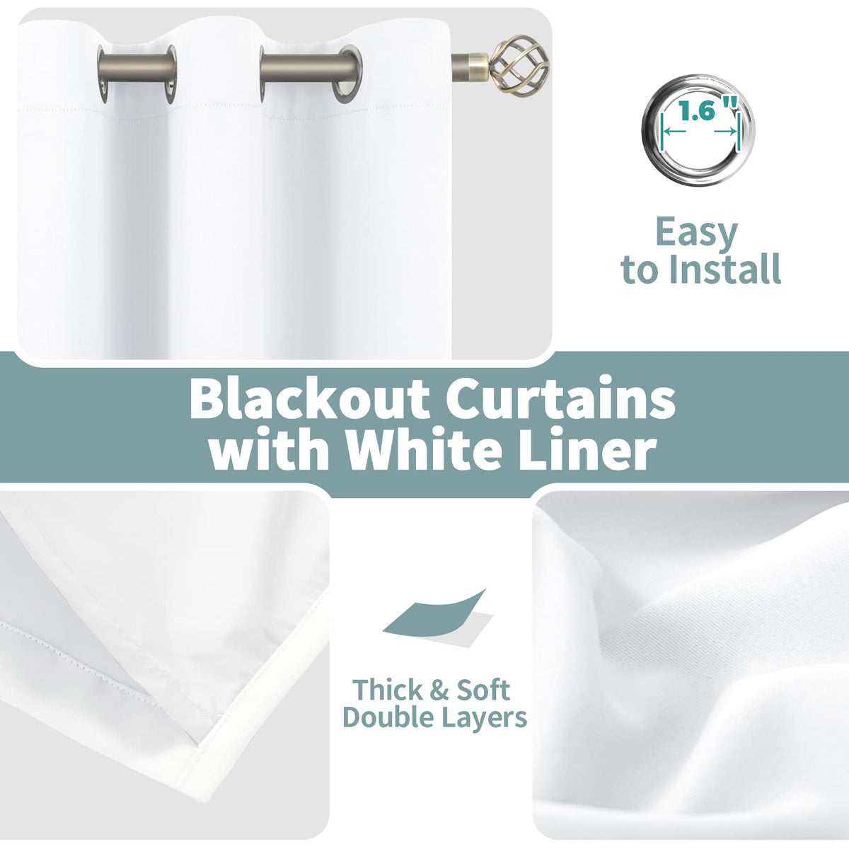 BGment White Blackout Curtains for Bedroom 63 Inch Length 2 Panels Set