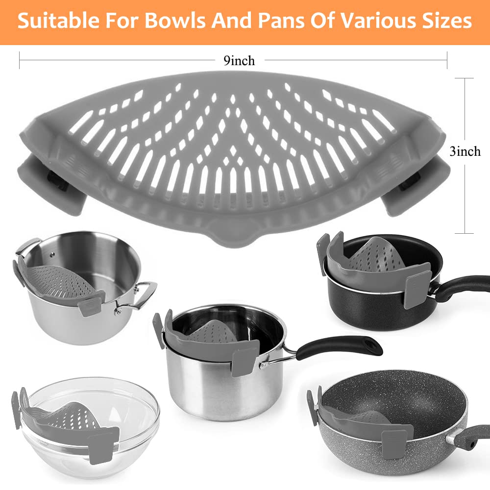 YEVIOR Clip on Strainer for All Pots Pan,Silicone Pasta Strainer